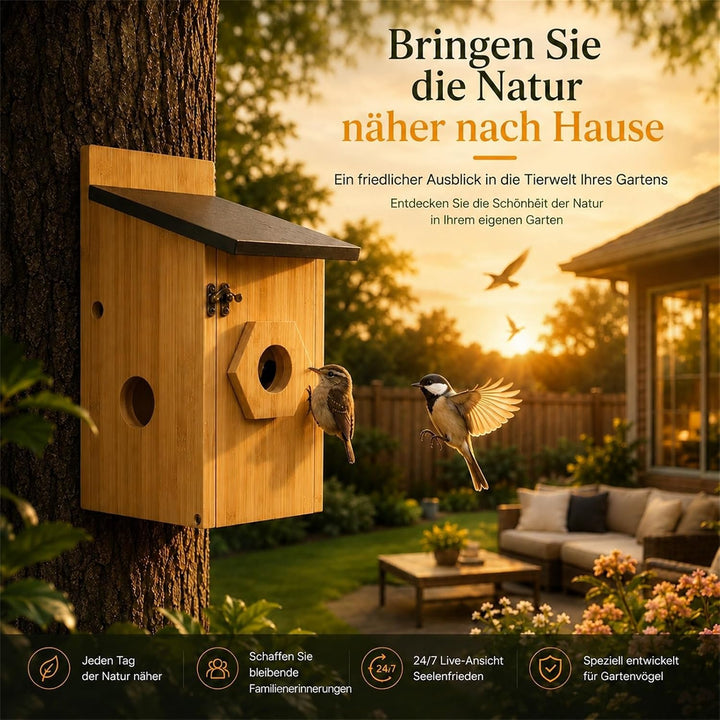 Vogelhaus mit Kamera, 5MP HD Nistkasten für draussen, 2,4G WiFi & App Benachrichtigung, Beobachten S
