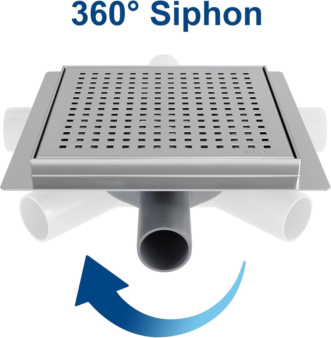 Neodrain Duschrinne Quadrat Edelstahl Bodenablauf Dusche 20 x 20 cm mit 360° Siphon, Geruchsverschlu