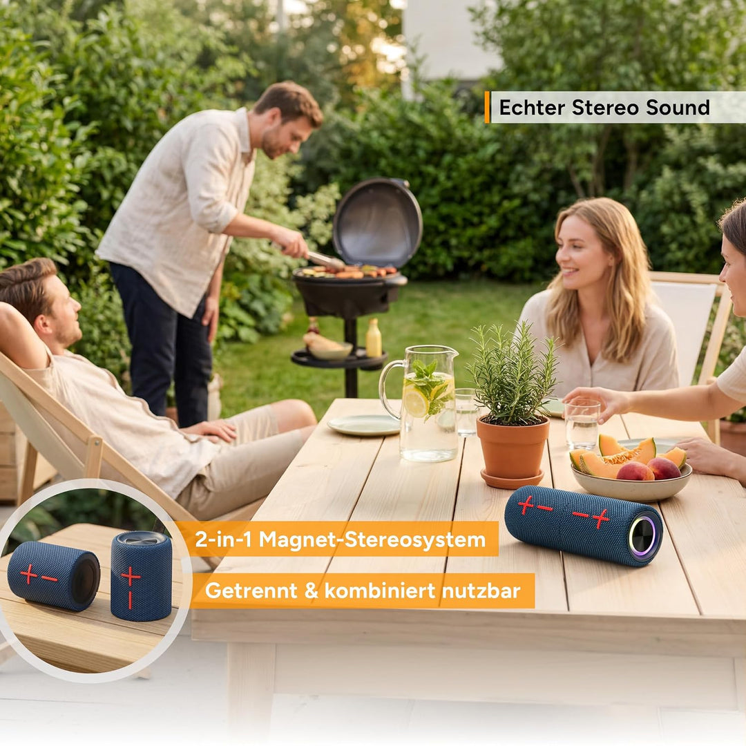 TZS First Austria - Magnetischer 2-in-1 Bluetooth Lautsprecher 10W - 2X 1200mAh - 10m Reichweite - 1
