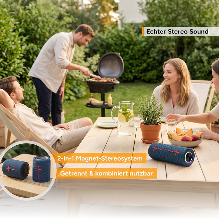 TZS First Austria - Magnetischer 2-in-1 Bluetooth Lautsprecher 10W - 2X 1200mAh - 10m Reichweite - 1