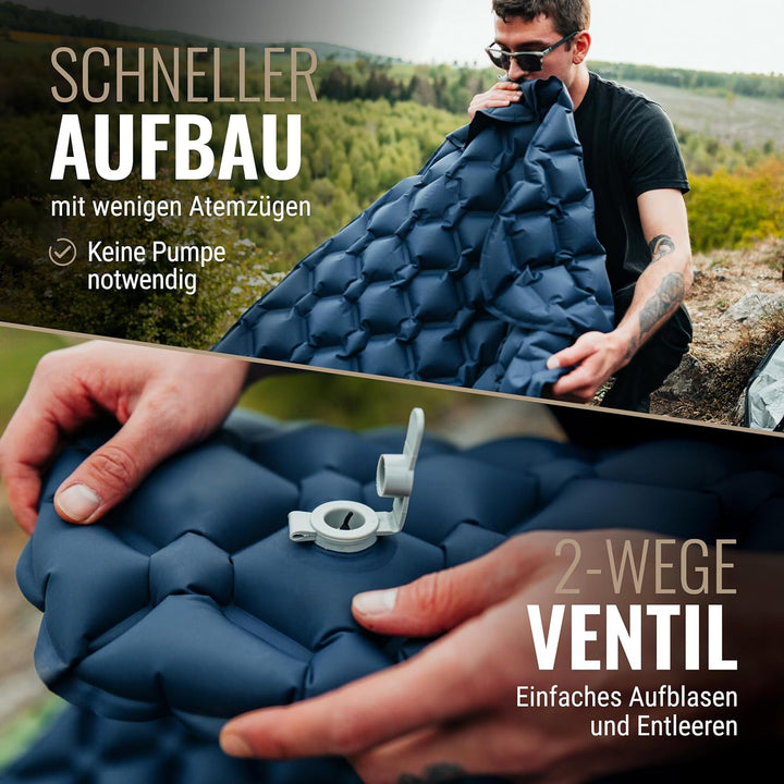 WANDERFALKE® 550g Ultraleichte Aufblasbare Isomatte - (XL-Breite 66cm) - Camping Matratze mit Kleine