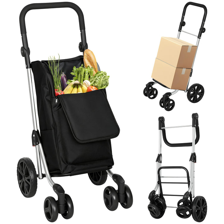 HOMCOM Einkaufstrolley Klappbar mit Kühlfach, 46L, Schwarz, Schwarz
