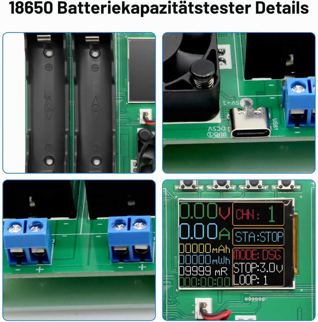Batteriekapazität Innenwiderstandstester mit Digitalanzeige Binghe 4 Kanäle18650 Lithium Batteriekap