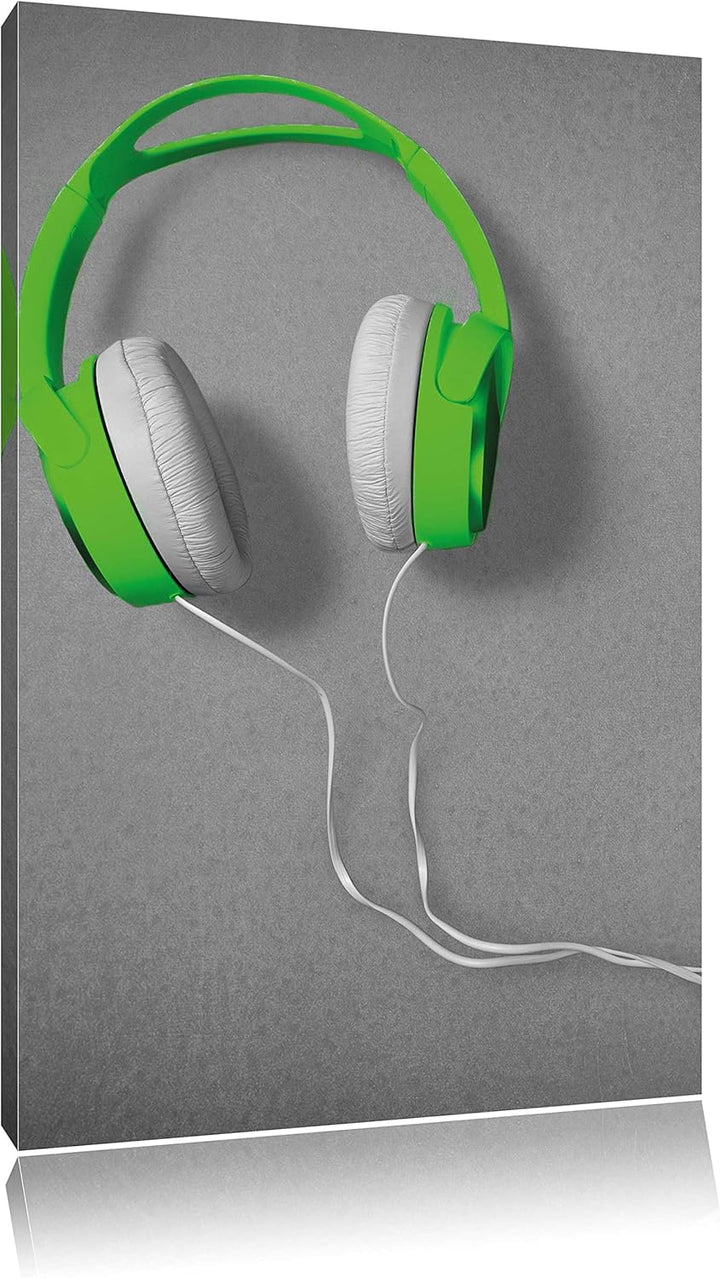 Pixxprint Coole grüne Kopfhörer schwarz/weiss als Leinwandbild/Grösse: 120x80 cm/Wandbild/Kunstdruck