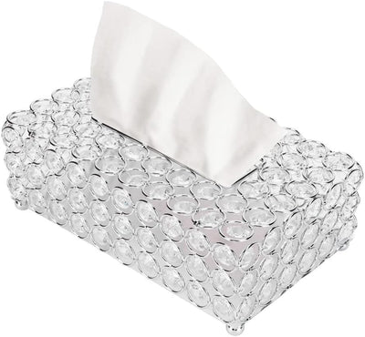 Kristall Komestikbox 22 × 13 × 8 cm Rechteckig Silber Deko Taschentuchbox, Metall Strasssteine Glitz
