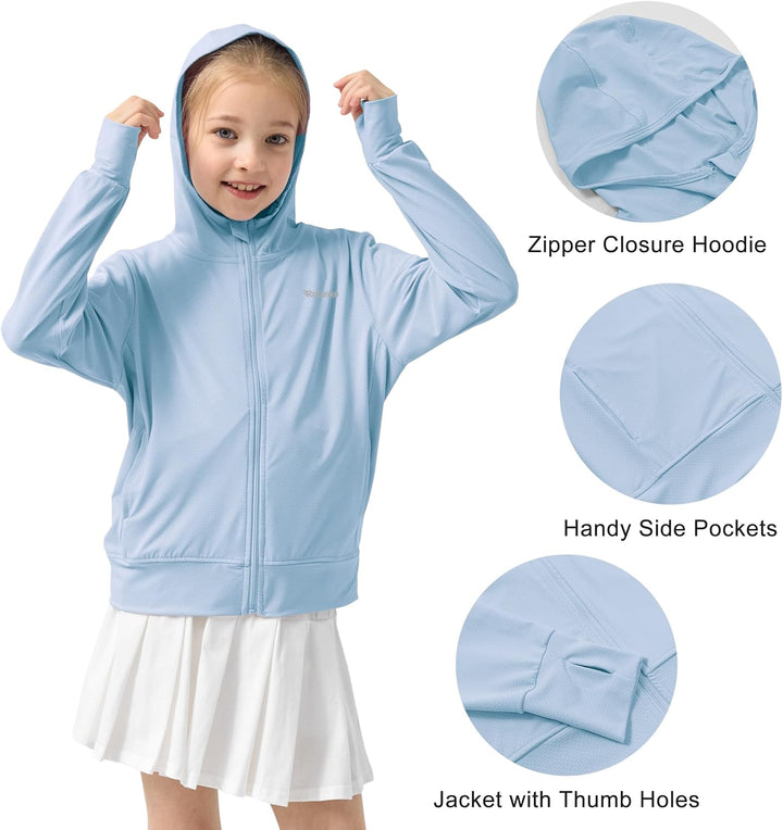 Rolanko Mädchen Sommerjacke mit Daumenlöchern Langarm Sonnenschutz Schnell Trocknend Reissverschluss