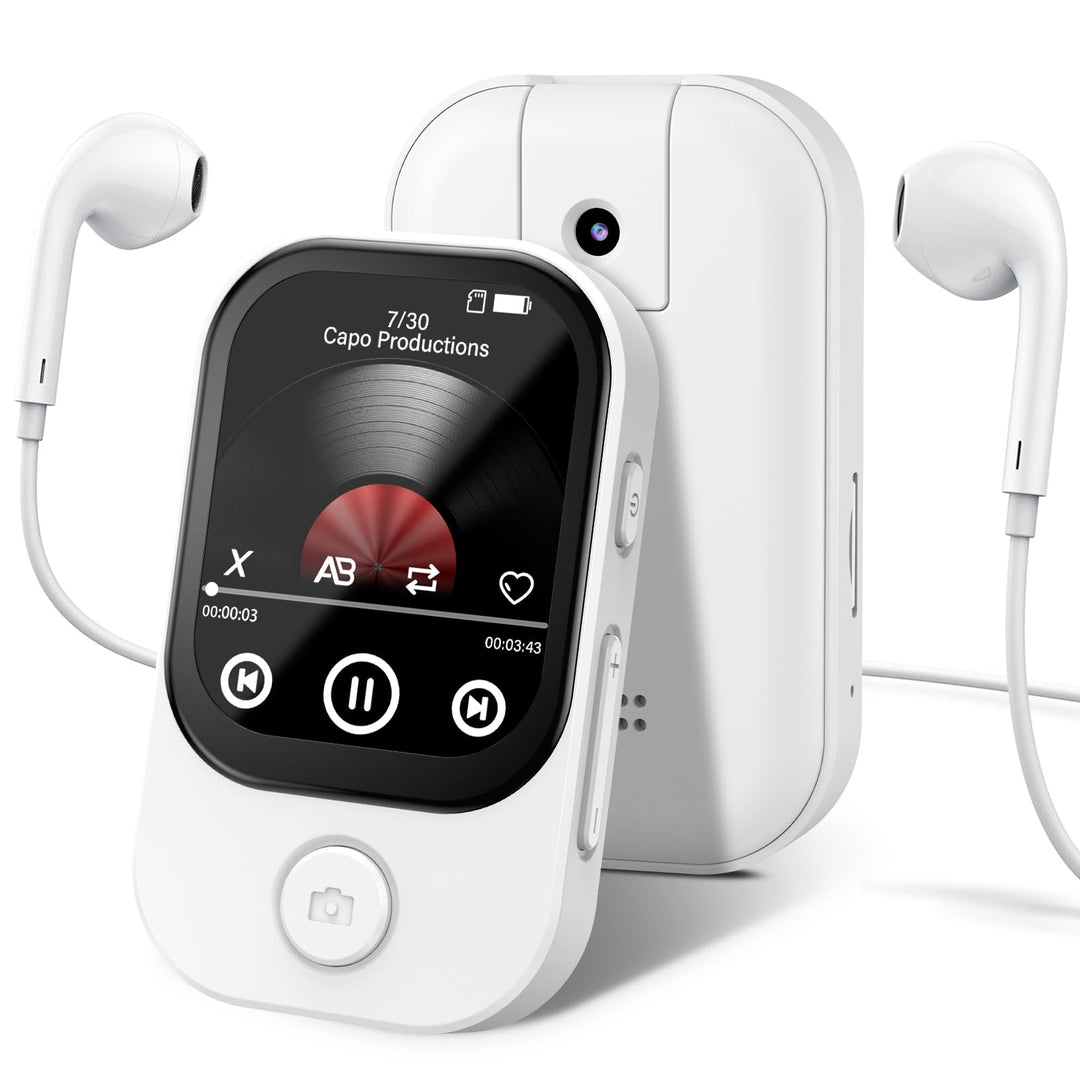 64GB MP3 Player Bluetooth 5.4 mit 180° Aufklappbar Kamera, RWSRW Mini Musik Player HD Lautsprecher F