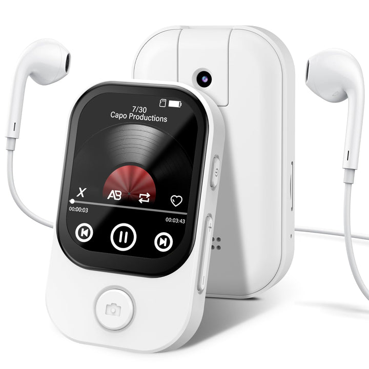 64GB MP3 Player Bluetooth 5.4 mit 180° Aufklappbar Kamera, RWSRW Mini Musik Player HD Lautsprecher F