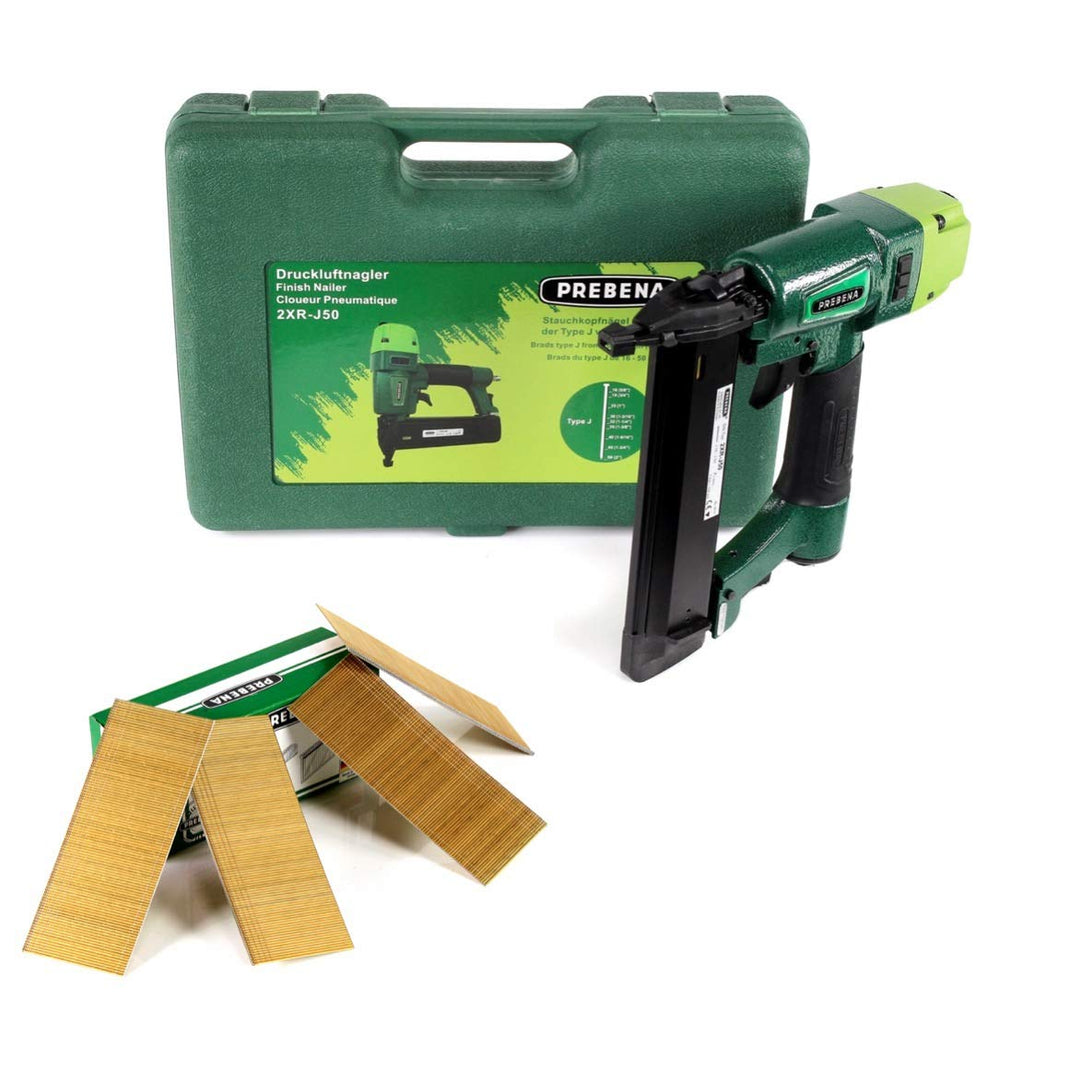Prebena 2XR-J50 Druckluftnagler im Transportkoffer + Prebena Stauchkopfnägel Brads 50 mm 4000 Stück