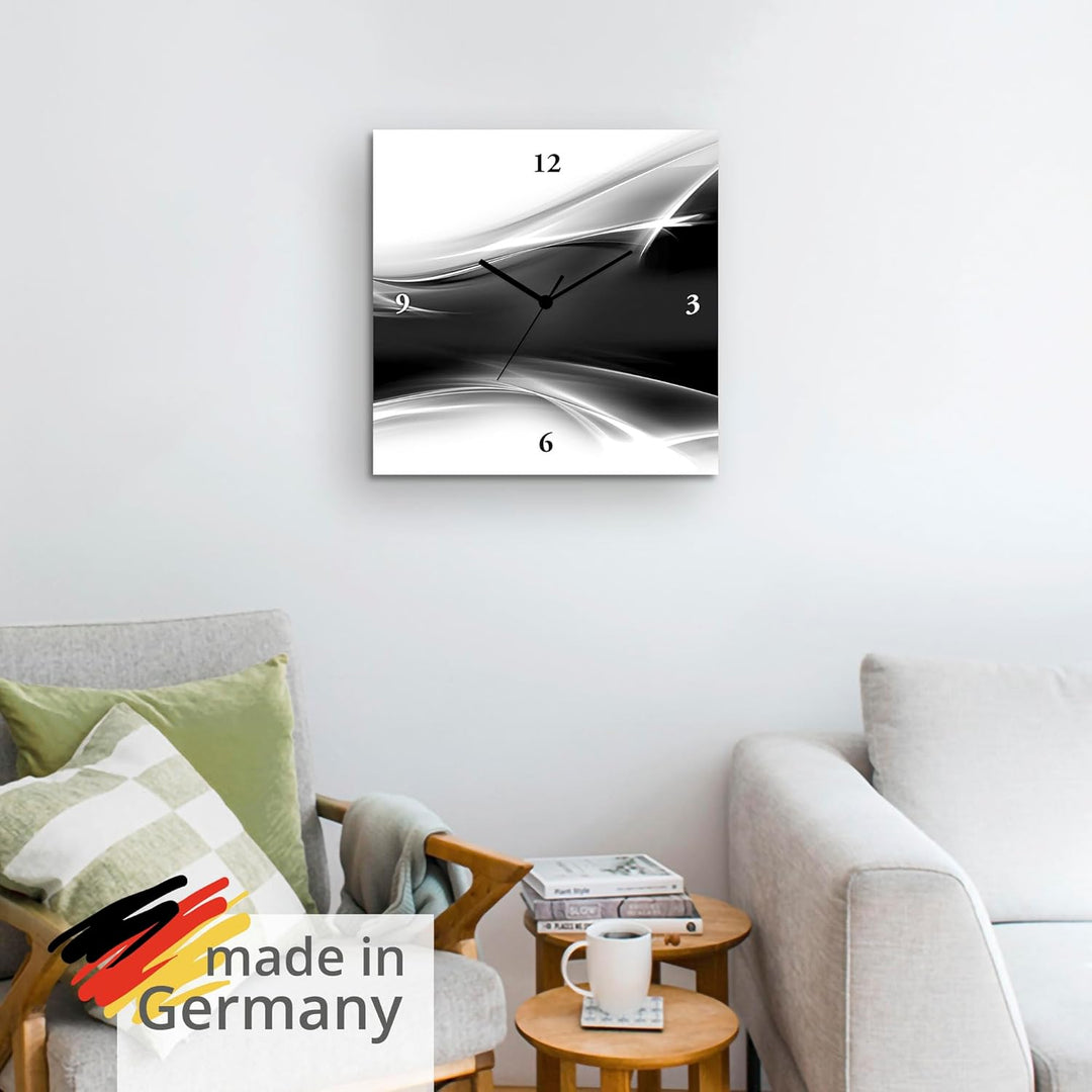 ARTLAND Wanduhr ohne Tickgeräusche Leinwand Funkuhr 30x30 cm Quadratisch Lautlos Design Abstrakt Kun