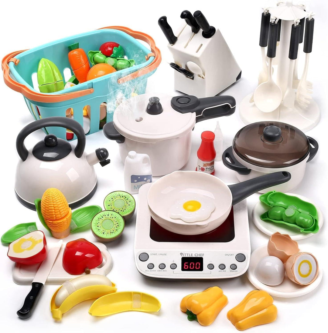 CUTE STONE 40 PCS Kinderküche Zubehör mit Kochgeschirr Dampfdrucktopf und Induktionskochfeld, Kochut