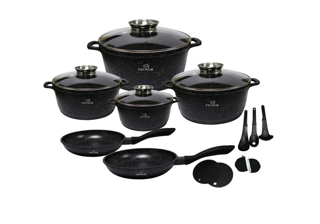 Töpfe und Pfannen Set - Topfset 17-teilig - Marmorbeschichtung und Keramikbeschichtung - mit Glasdec