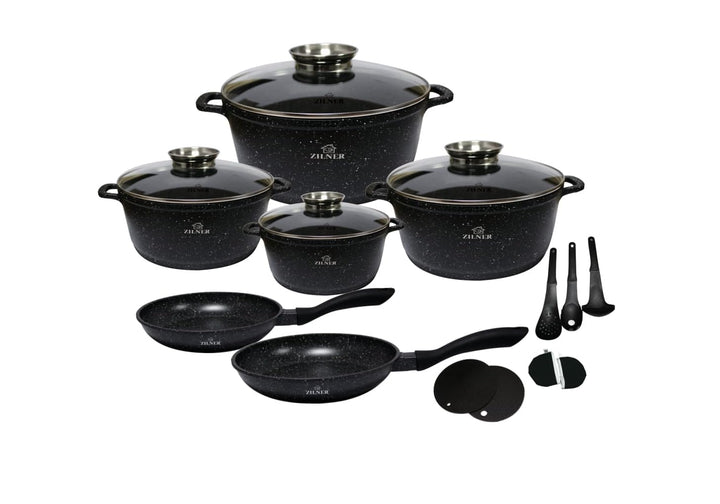 Töpfe und Pfannen Set - Topfset 17-teilig - Marmorbeschichtung und Keramikbeschichtung - mit Glasdec