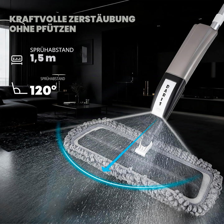 Sprühmopp zum Reinigen von Böden - DARIS Mikrofaser Flachmopp mit Sprüher Nass Trocken Bodenwischer