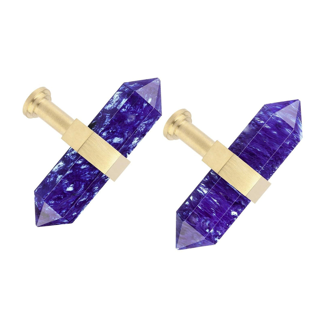 mookaitedecor Satz von 2 blauem Schmelzquarz Sechseck Double Kristall Punkte Schublade Knöpfe mit Sc