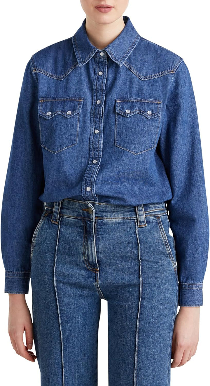 United Colors of Benetton Hemd 5RZKDQ06T, Blau, M Damen, blau, Medium