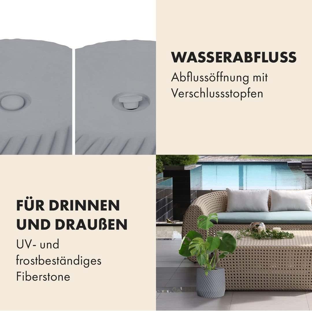 Fox&Fern Übertopf L mit 3D Riffelung - Blumentopf Gross inkl. Wasserabfluss - Blumentopf hoch 27cm -