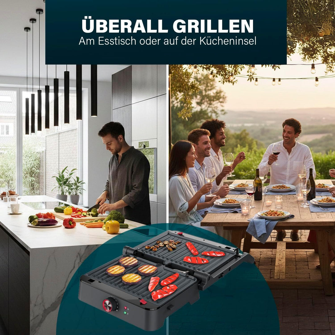 Princess Kontaktgrill, 180° Öffnung, Abnehmbare Platten, Verstellbarer Thermostat, Fettauffangsystem