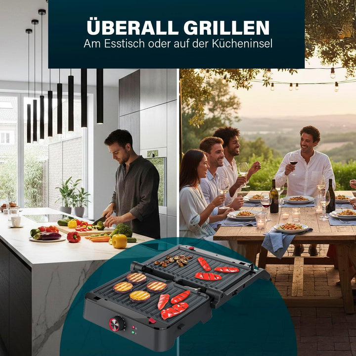 Princess Kontaktgrill, 180° Öffnung, Abnehmbare Platten, Verstellbarer Thermostat, Fettauffangsystem