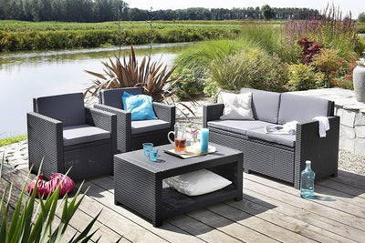 Allibert by Keter Gartenmöbel-Set Monaco, Outdoor-Möbel, 4-Sitzer, aus Rattan, Lounge-Set Table Grap