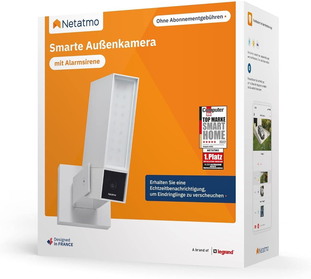 Netatmo Smarte Überwachungskamera für den Aussenbereich mit 105 dB Sirene, WLAN, integrierter Beleuc