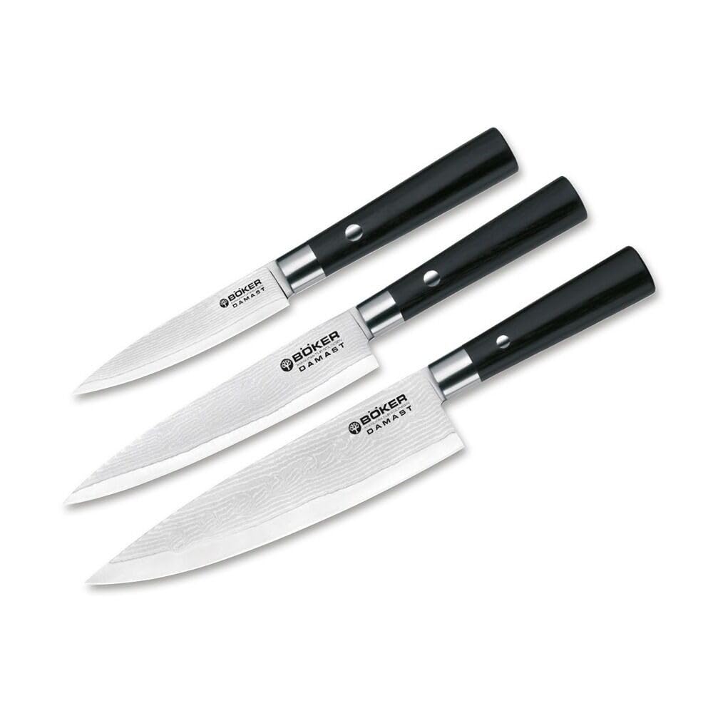 Böker 130420SET Damast Black Messerset Kochmesser, Holz, Schwarz, Damast Black Messerset