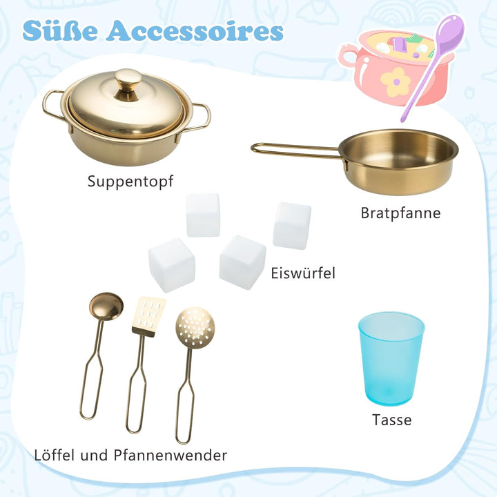 GOPLUS Kinderküche aus Holz, Kinderspielküche mit Mikrowellen, Backofen, Wasserbecken, Kreidetafel &