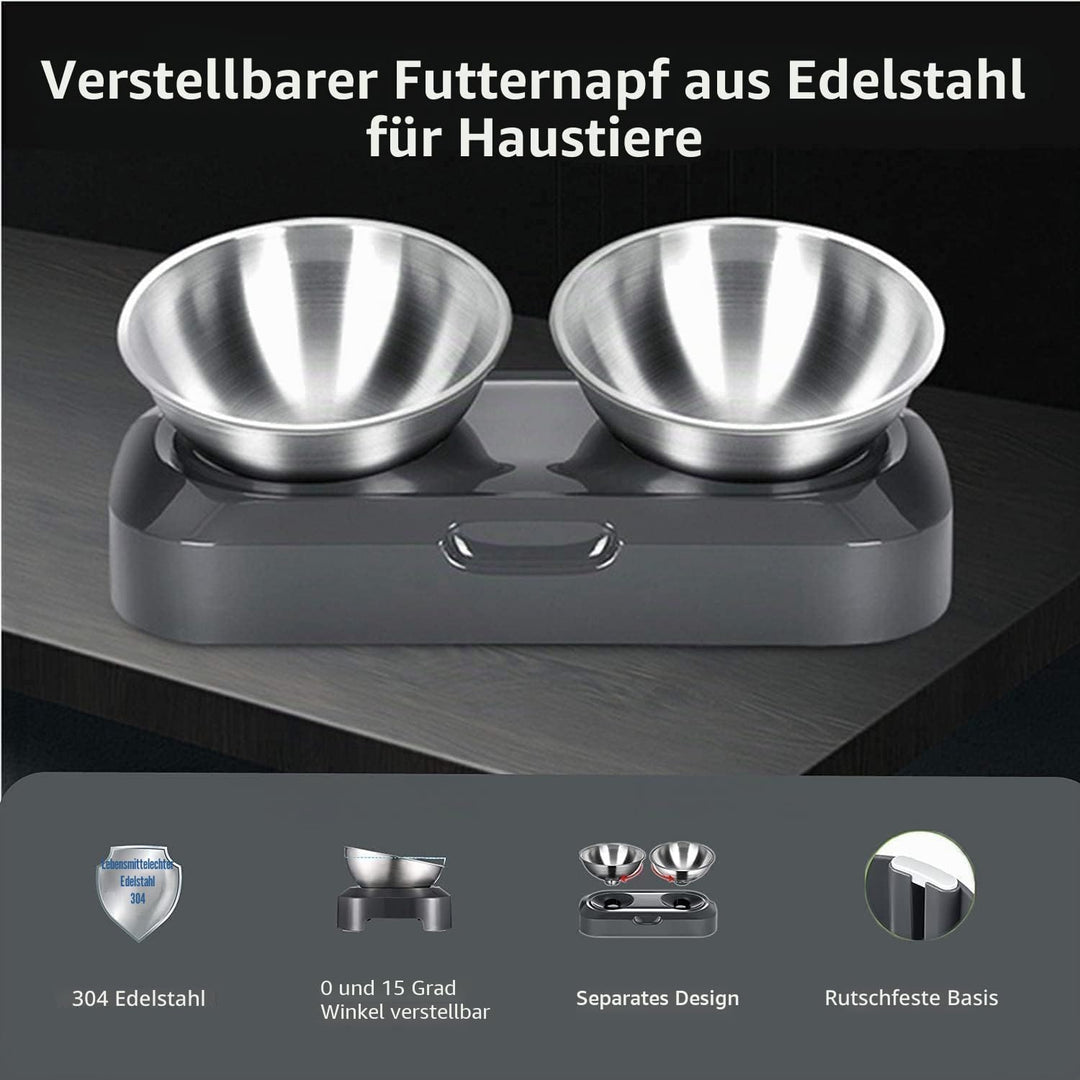 PewinGo Katzennapf-15°Kipphals-Schutzschale Edelstahl Lebensmittelqualität, Maschinenwaschbar,rutsch