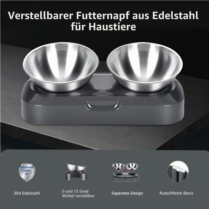 PewinGo Katzennapf-15°Kipphals-Schutzschale Edelstahl Lebensmittelqualität, Maschinenwaschbar,rutsch