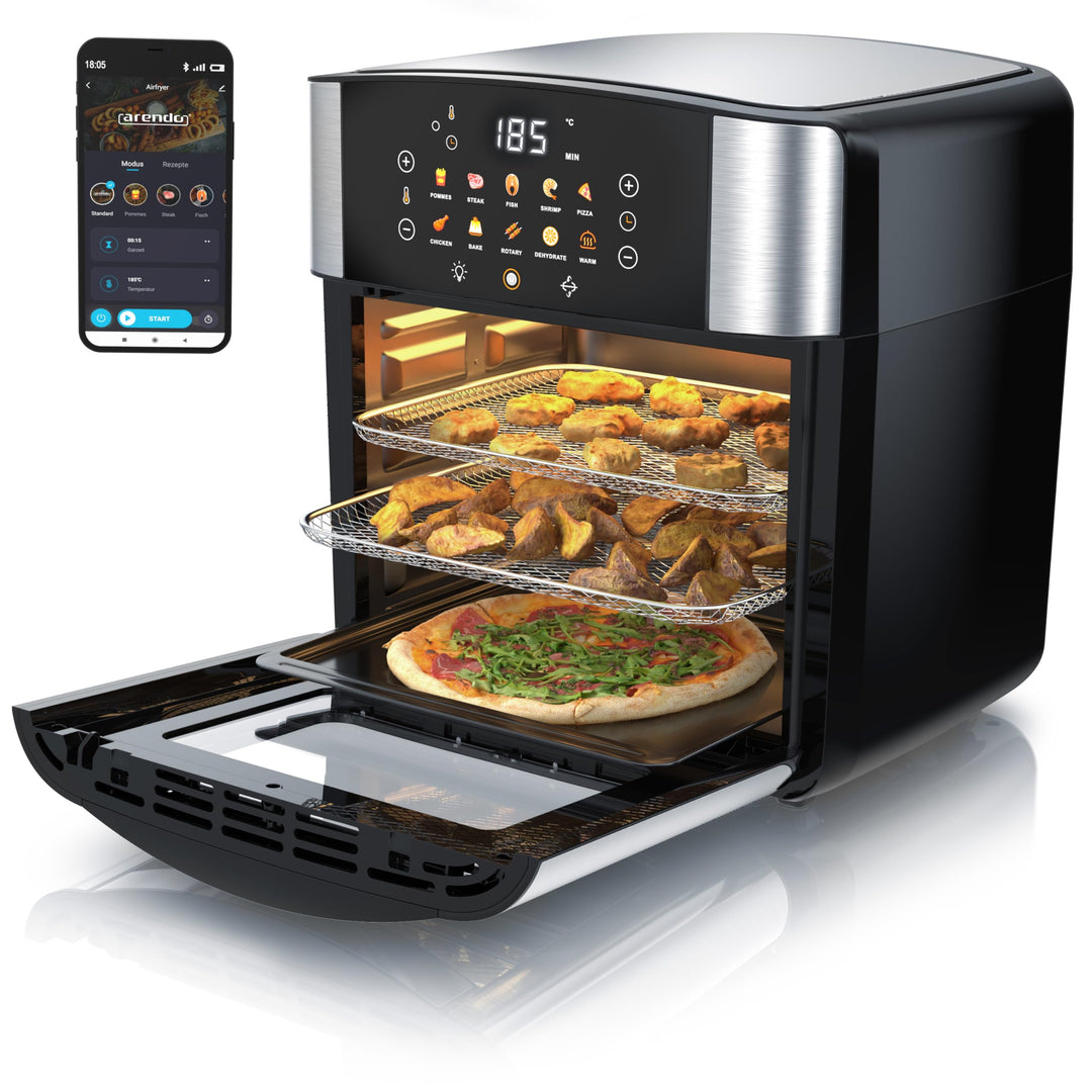Arendo - Heissluftfritteuse XXL Smart Wlan - extra Gross 16 Liter - Backofen Umluft - Grill - Dörrau