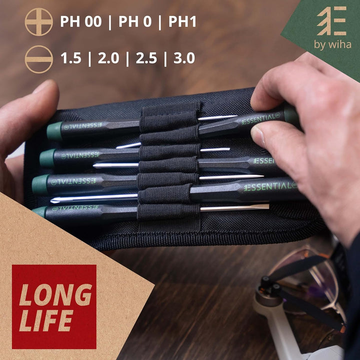Wiha Essential Feinmechaniker Schraubendreher Set 7-tlg. + Tasche | Feinmechaniker Werkzeug Set | Uh
