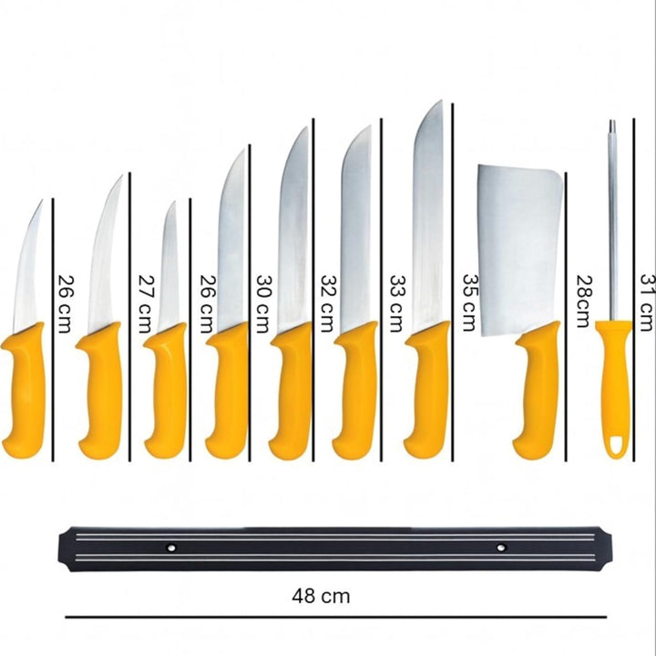 HOOZ Profi Fleischermesser Set 10-teilig inkl. Magnetstreifen und 2 gebogene Ausbeinmesser - Hochwer