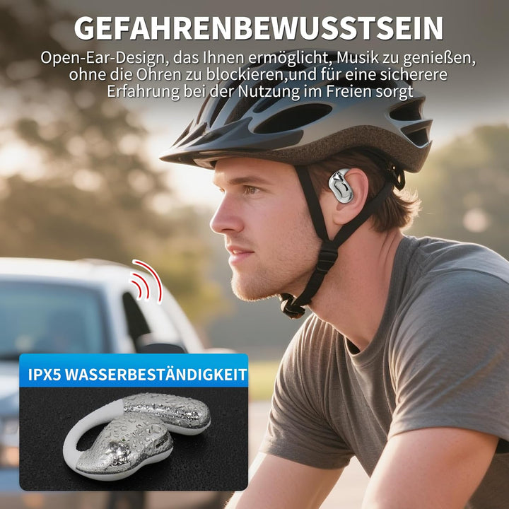 Öffnen Ohrhörer, Open Earbuds mit Touchscreen, Knochenleitung Drahtlose Ohrhörer, Bluetooth 5.4, 120