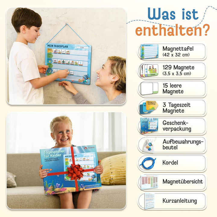 LIKARTO Routine Planer Kinder – [DAS ORIGINAL] – Montessori Aufgabenplaner & Magnettafel – individue