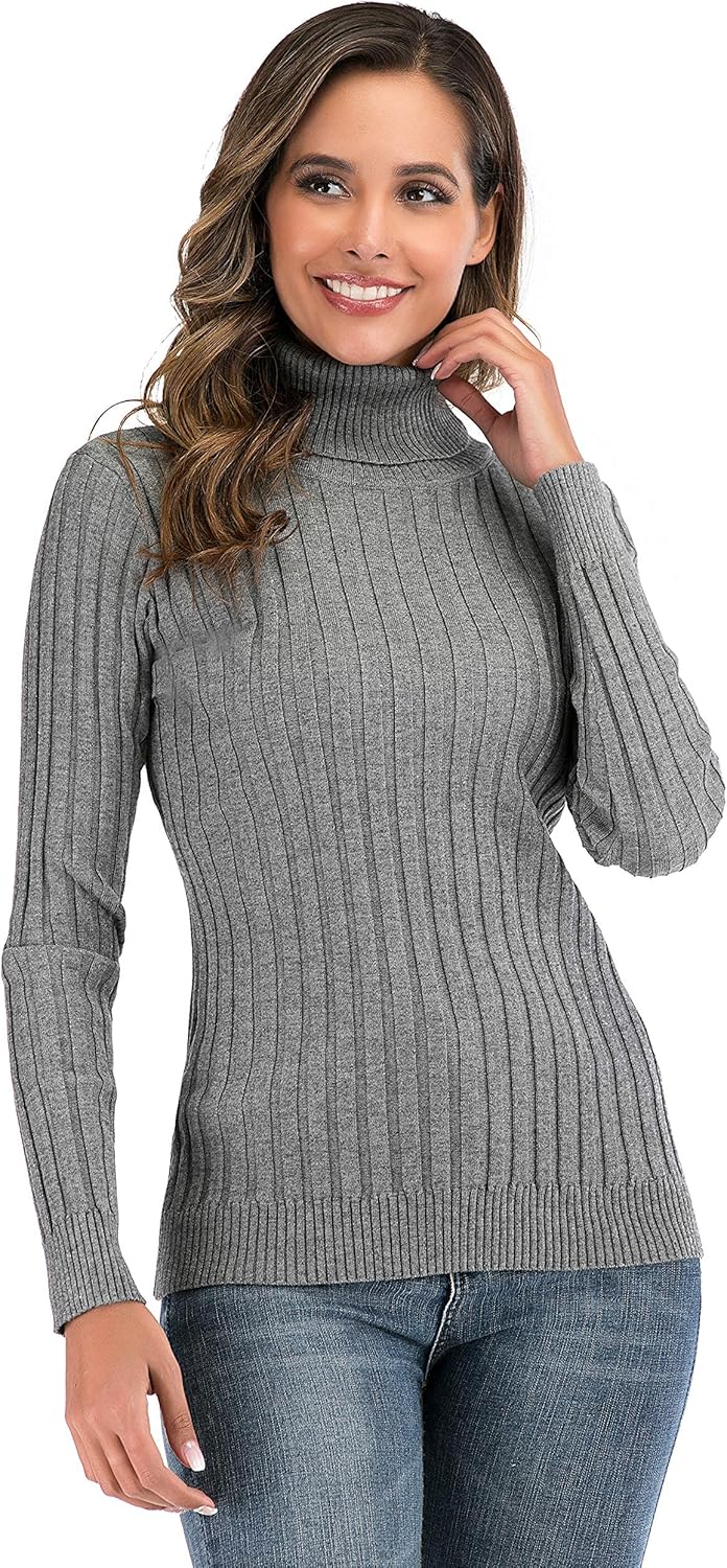 Enjoyoself Damen Strickpullover Gerippter Rollkragenpullover Feinstrick Elegant Langarm Strickpulli