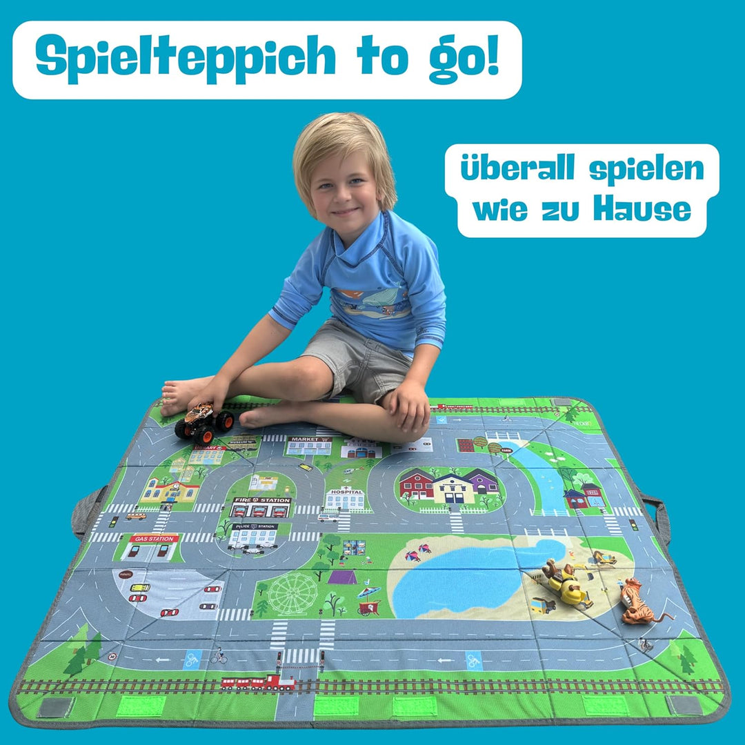 HECKBO - 4-in-1 Auto Organizer und Spielteppich | Kinder Spielzeug-Aufbewahrungsbox | Faltbare Spiel