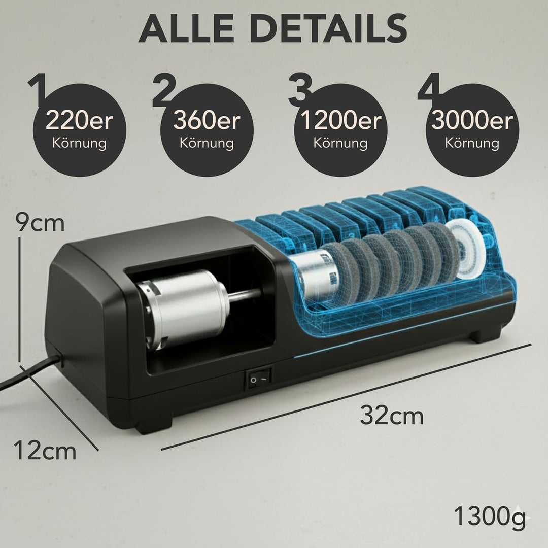 Cookery Messerschärfer Elektrisch 4-Stufen Elektrischer Messerschleifer für alle Messer | Diamant Pr