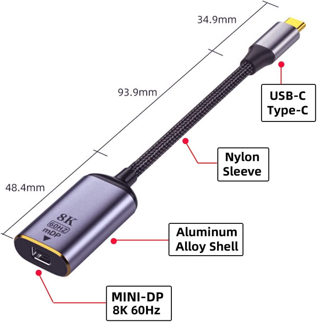CY USB C zu Mini Displayport Adapter,USB4 Type C Quelle zu Mini DP Displayport Buchse Kabel Display