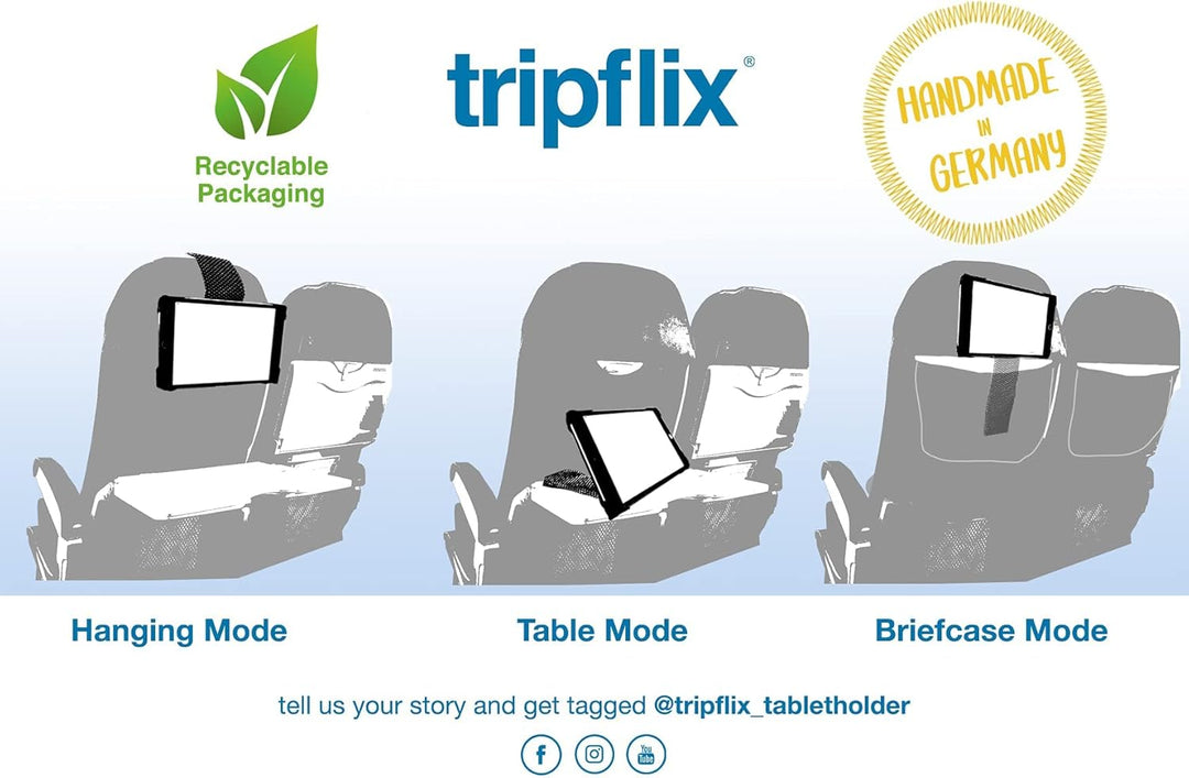 TRIPFLIX ® MAX universal Tablethalter für Flugzeugsitze | roll- und Faltbare Halterung | Ultraleicht