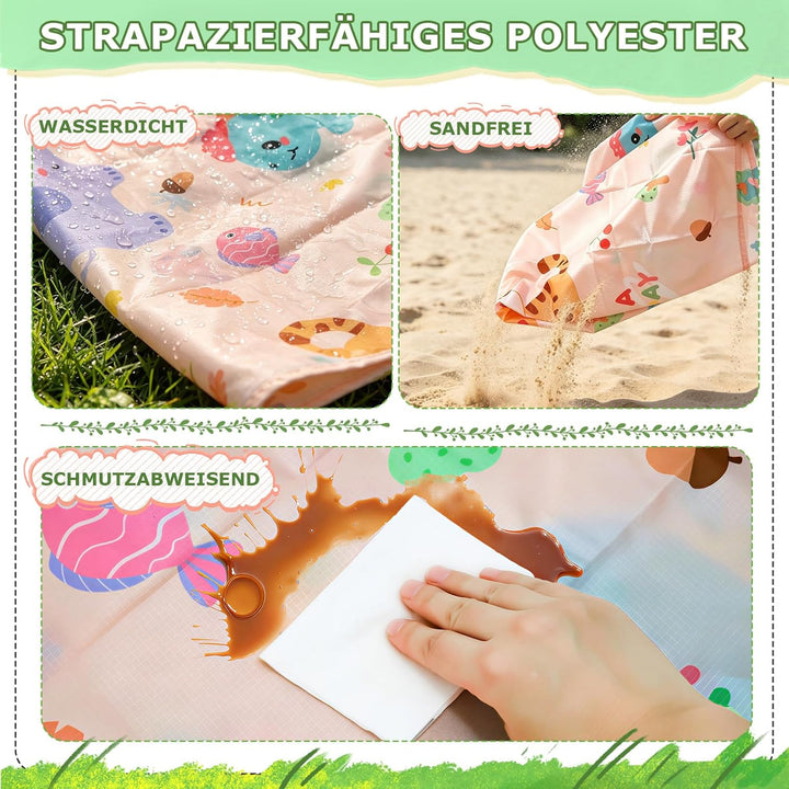 Picknickdecke Klein 150x210cm Wasserdichte Stranddecke Sandfrei Ultraleicht Tragbare Strandmatte für