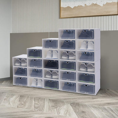 SABUIDDS Schuhboxen Gross 24er Set Schuhkartons Durchsichtig Schuhaufbewahrung mit Deckel Kunststoff