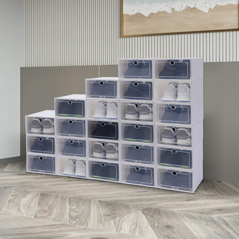 SABUIDDS Schuhboxen Gross 24er Set Schuhkartons Durchsichtig Schuhaufbewahrung mit Deckel Kunststoff