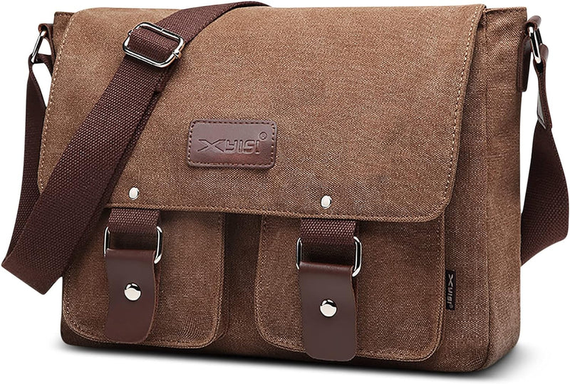 DORRISO Mode Umhängetasche Herren Schultertasche Leinwand Schultertaschen für 13.3 Zoll Laptop Kurie