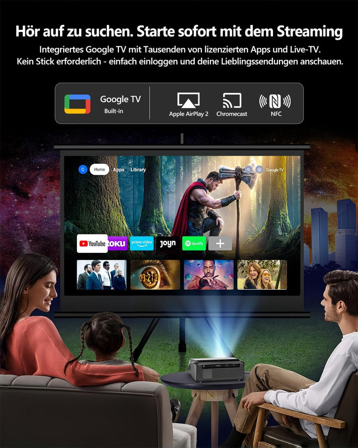 Smart Beamer 4K Wlan Bluetooth NFC, HDR LED Ultra HD 4K Beamer Heimkino Gaming 2300 ANSI Tageslicht,