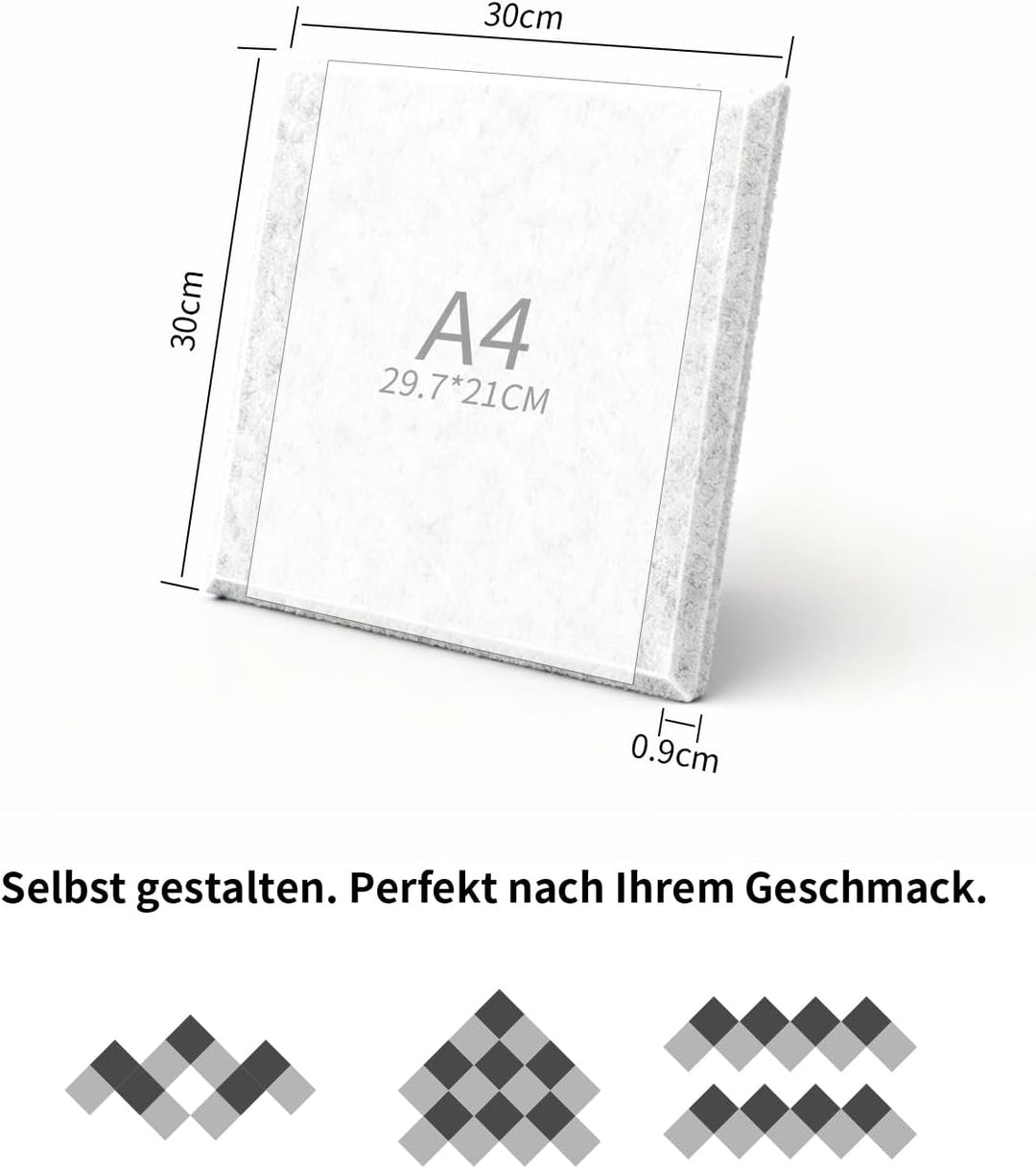 24 Stück 2,16㎡ Akustikplatten Selbstklebend 30x30x0.9cm Schwarz | Akustikpaneele mit hoher Dichte 23