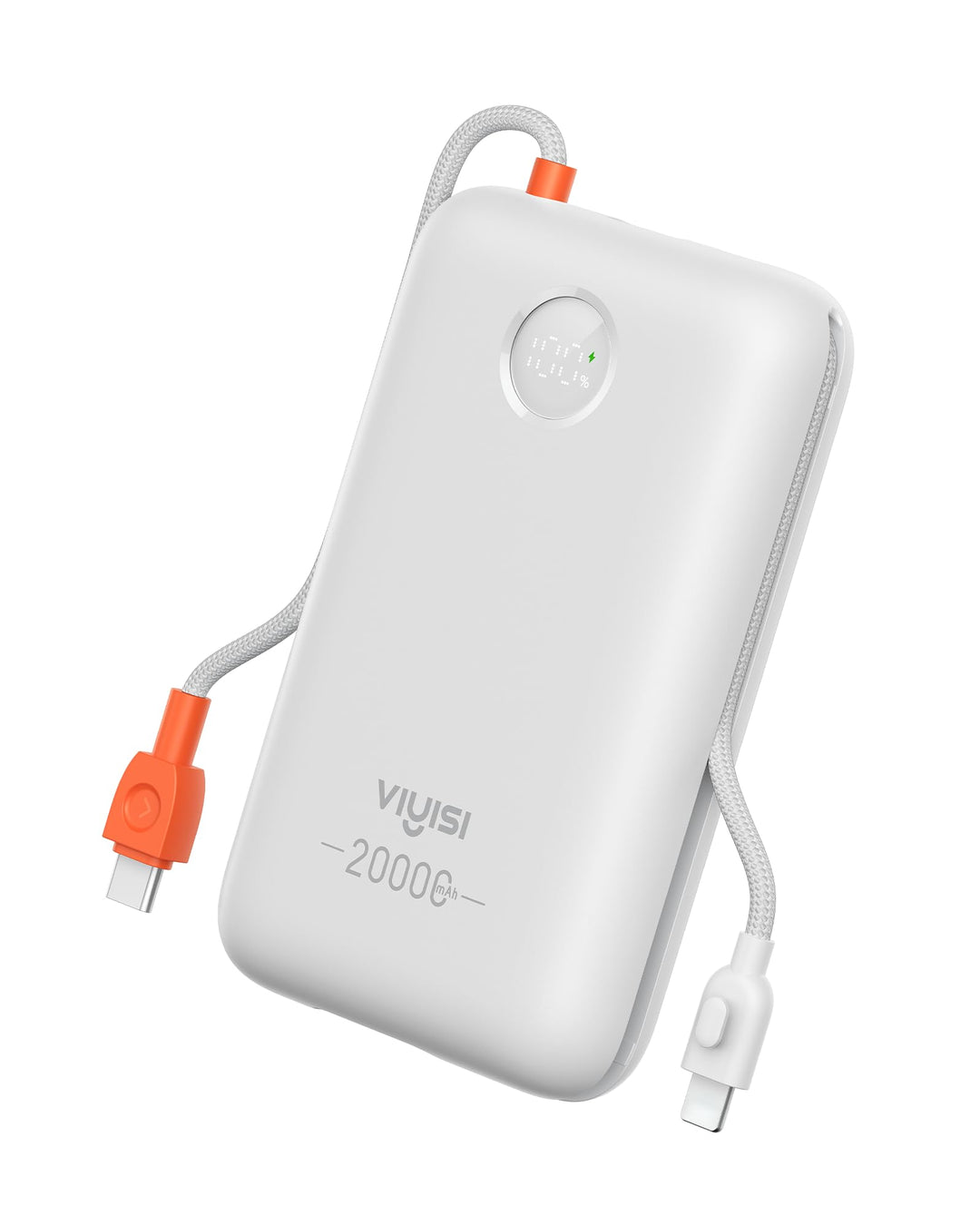 VIYISI Powerbank 20000mAh, 30W PD Schnellladegerät mit integrierten USB-C &amp; Lighting Kabeln, mit LED
