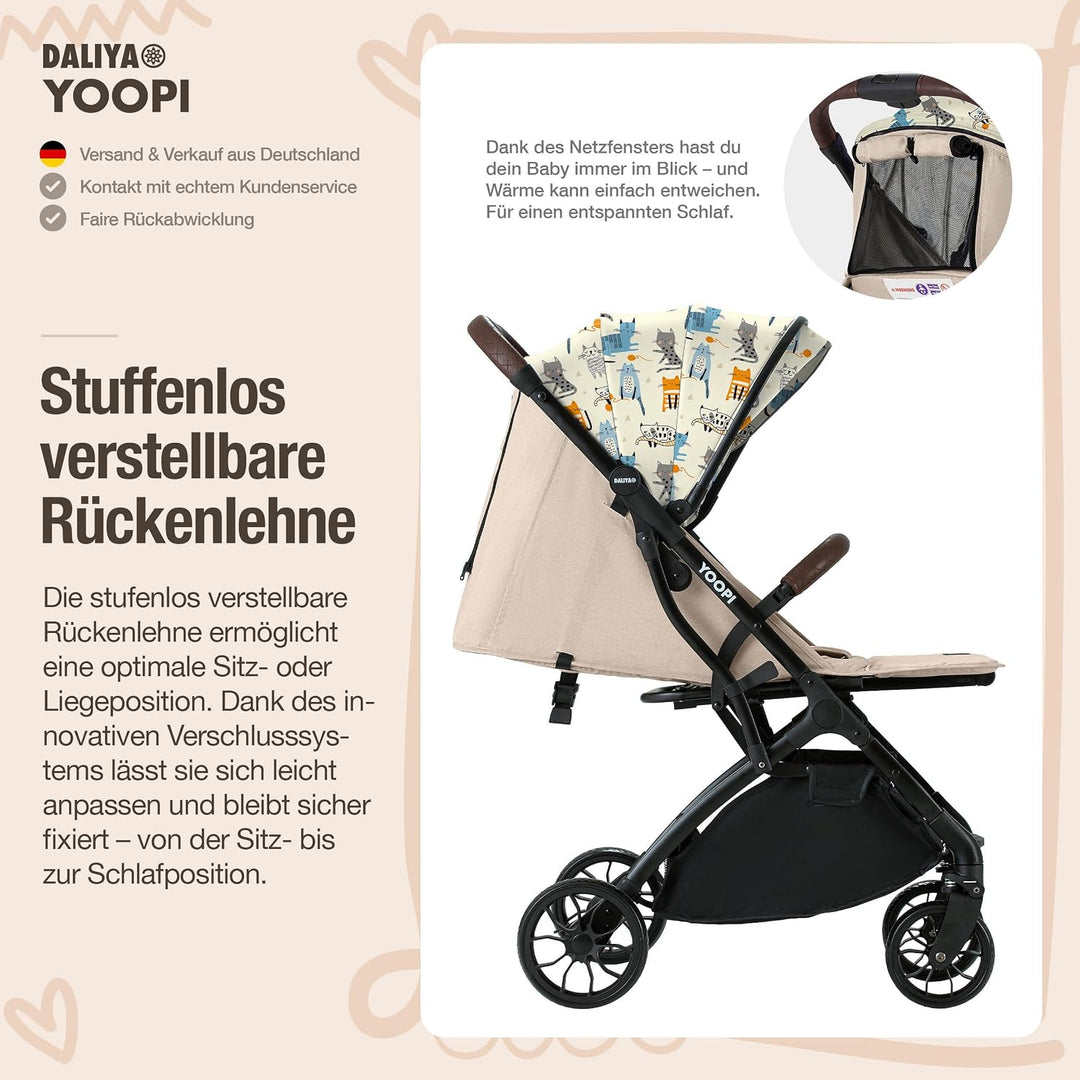 Daliya® YOOPI Reisebuggy, faltbar, mit Teleskopgriff, Flugzeug Buggy, Alluminiumrahmen, Stufenlose R