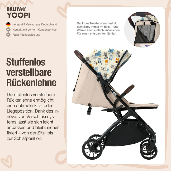Daliya® YOOPI Reisebuggy, faltbar, mit Teleskopgriff, Flugzeug Buggy, Alluminiumrahmen, Stufenlose R