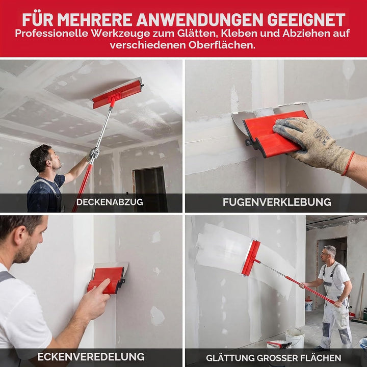 Flächenspachtel Set Professionell – (250mm+400mm+600mm ）Spachtelwerkzeug Set mit 160 cm Teleskopstie