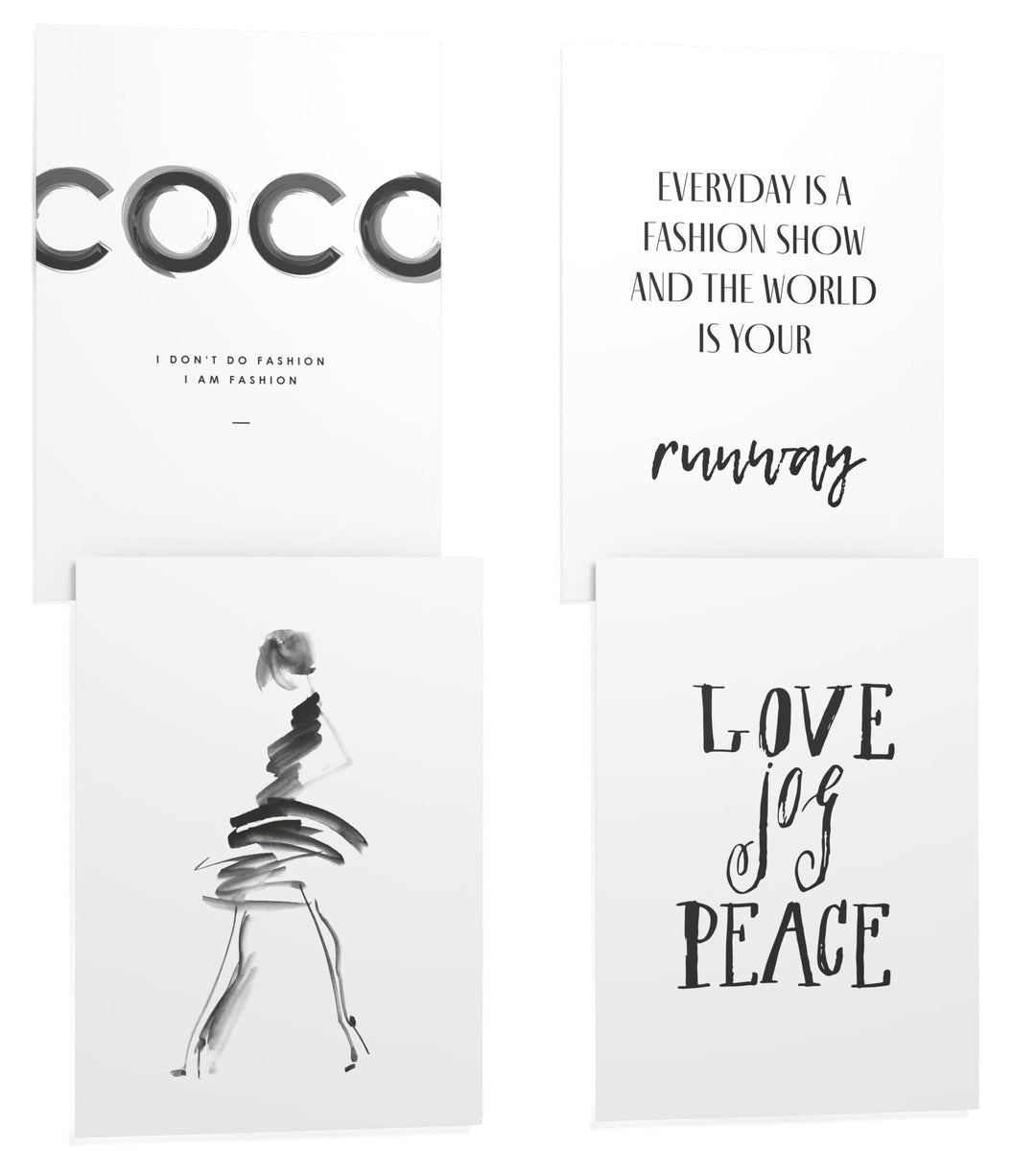 Papierschmiede® Premium Spruchposter Set 4er 50x70 cm (B2), Motiv: Coco Brush, Fashion Quote, Poster